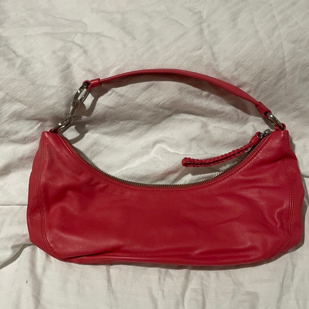 Ann Taylor melon pink small shoulder bag leather all lined nwot silver hardware